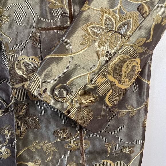 Field Manor Vintage Y2K Gold Brocade Floral Regency Ornate Long Jacket womens L - Picture 6 of 13